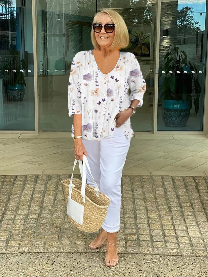 Teresa – Elegante Bloemen Blouse Met Knopen