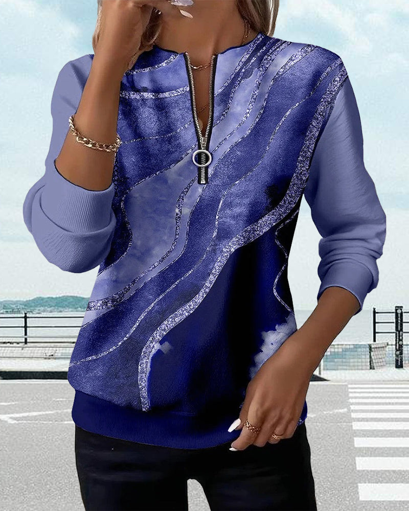 Vellaro™ – Half-zip Sweatshirt met Vintage Print
