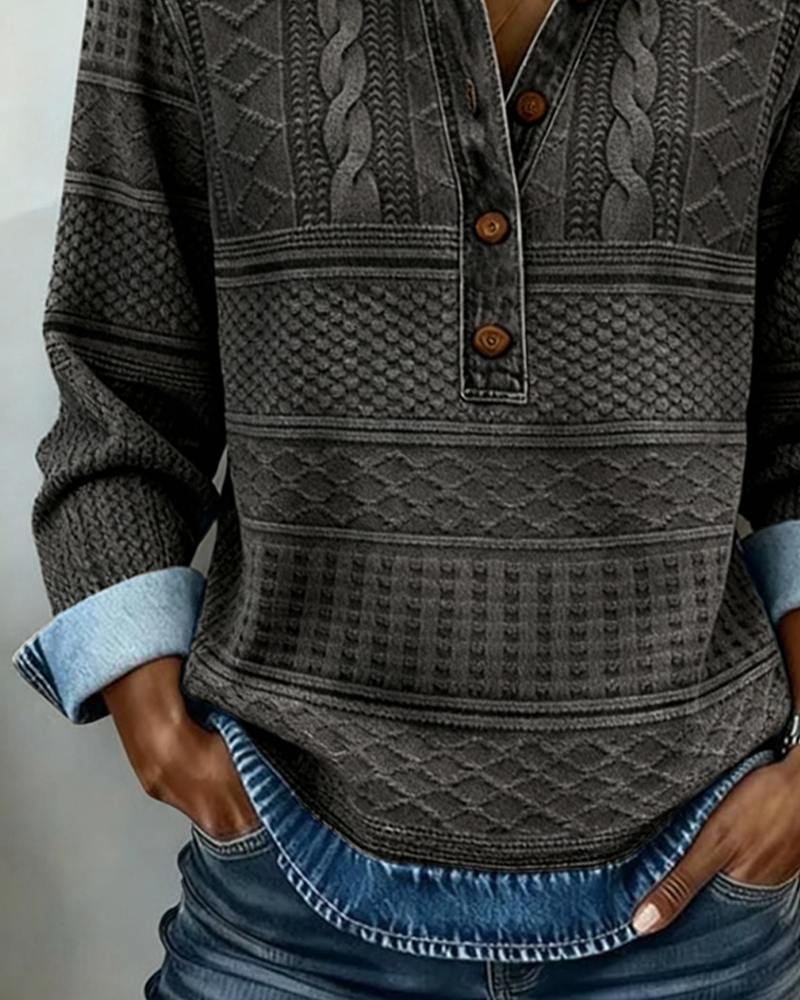 Amelia – Sweatshirt van geweven jersey met denim-details