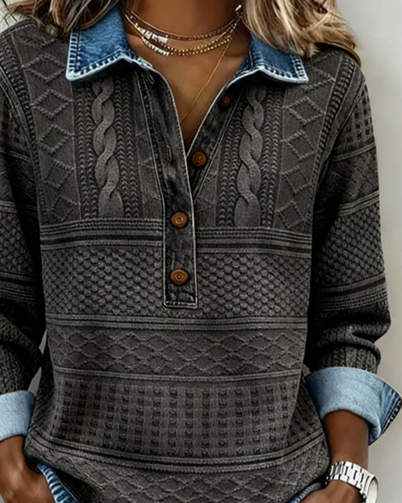 Amelia – Sweatshirt van geweven jersey met denim-details