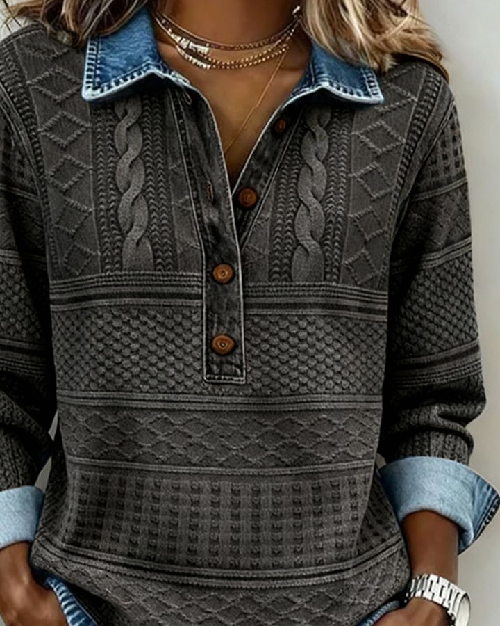 Amelia – Sweatshirt van geweven jersey met denim-details