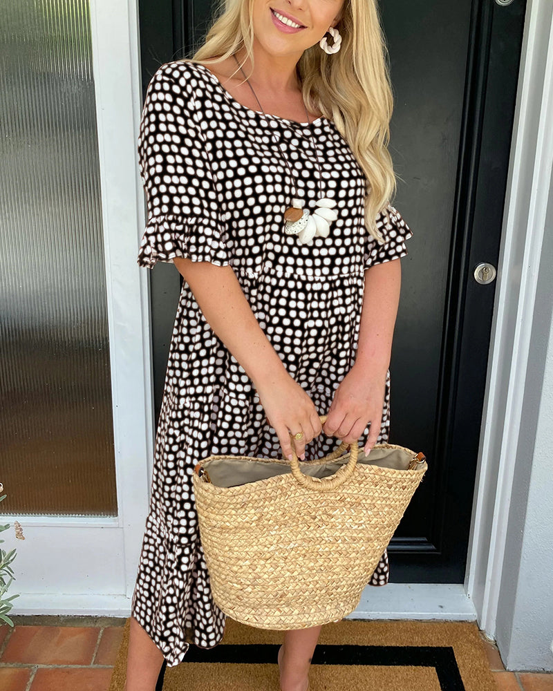 Midi-jurk met ronde hals en stippenprint
