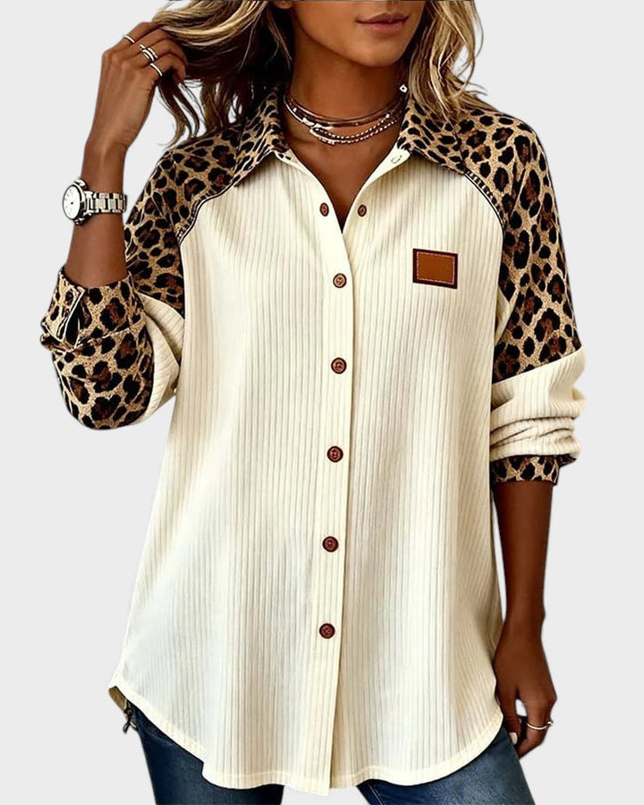 Oralynesse - Twee-Tone Overhemd met Luipaardprint Details