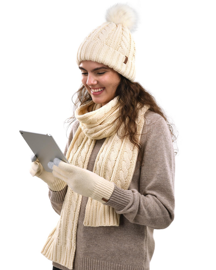 Winter Elegante set van muts-sjaal-handschoenen