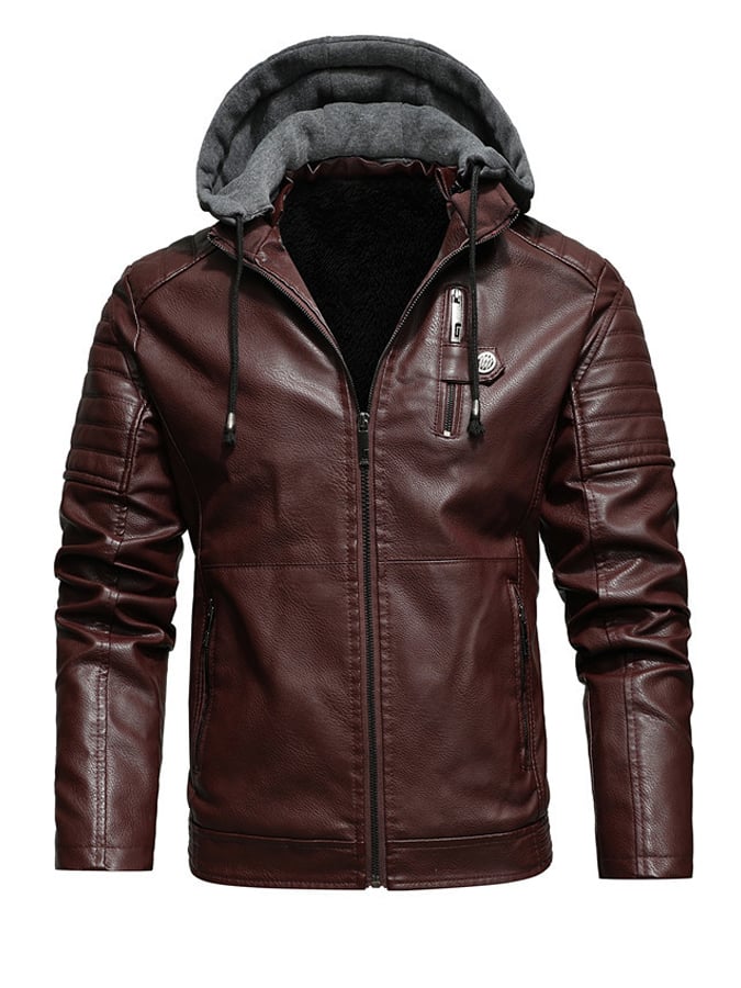 GEBREIDE JAS MET CAPUCHE EN LEERLOOK