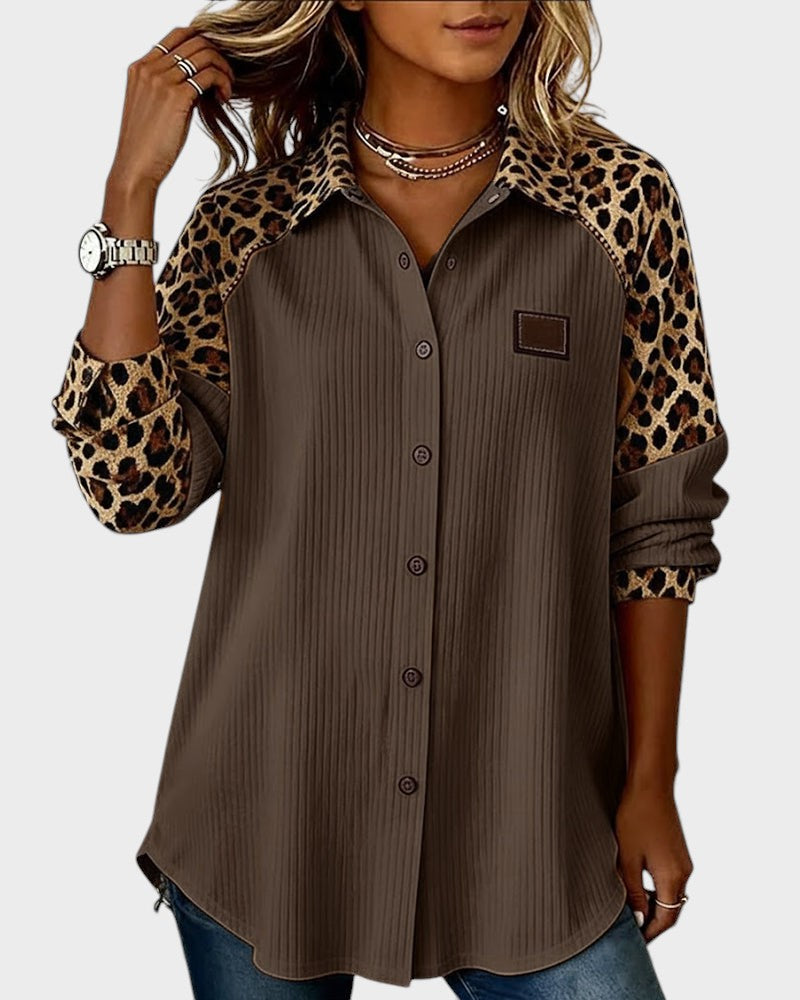 Oralynesse - Bicolor Knopshirt met Luipaarddetails
