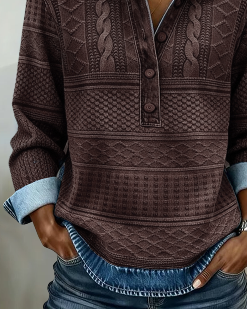 Amelia – Sweatshirt van geweven jersey met denim-details