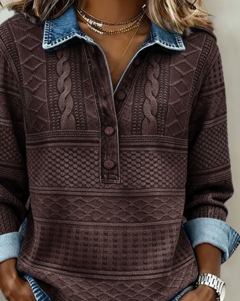 Amelia – Sweatshirt van geweven jersey met denim-details