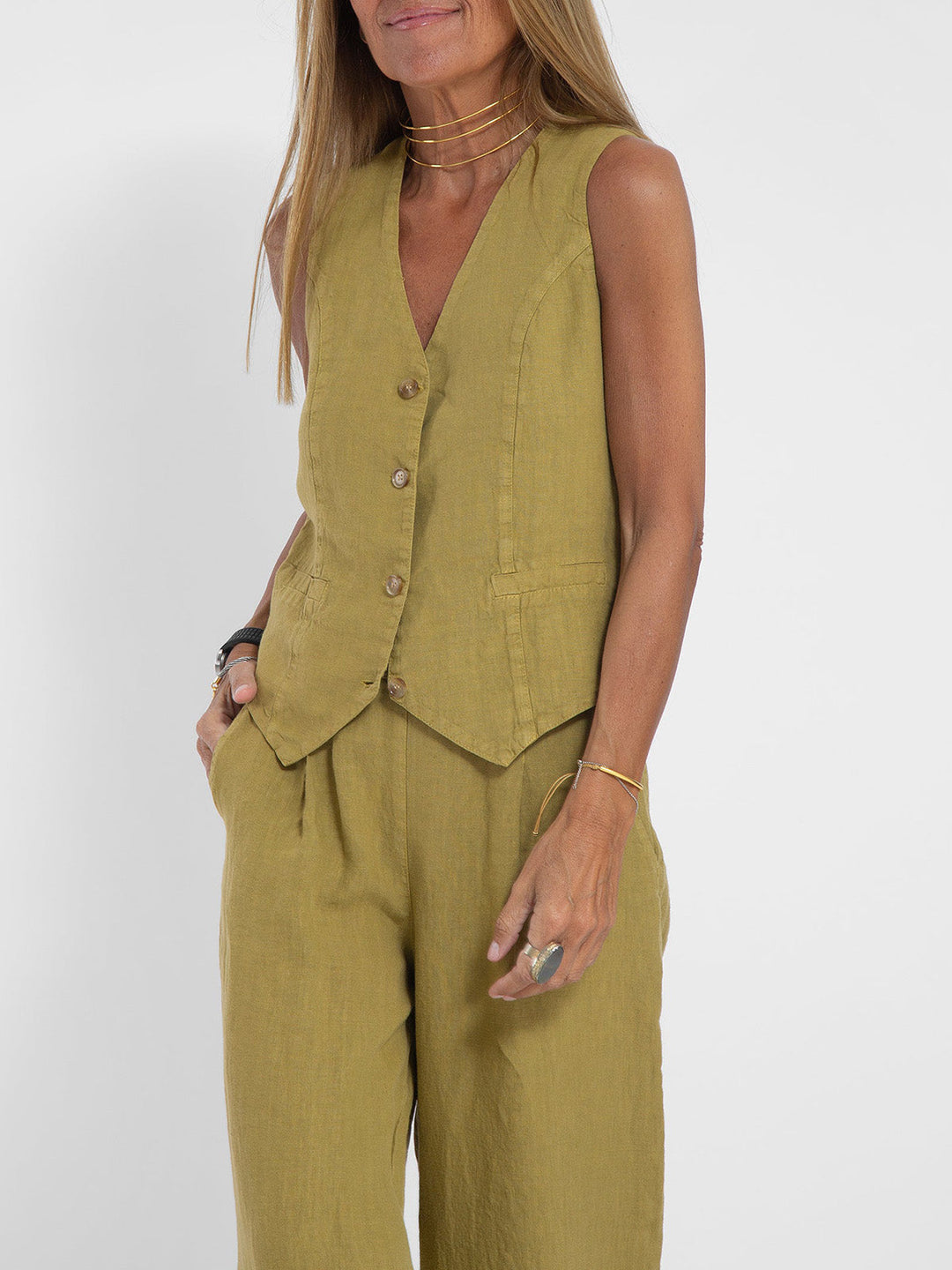 Aira - Gebuttonde Vest & Brede Pantalon Set