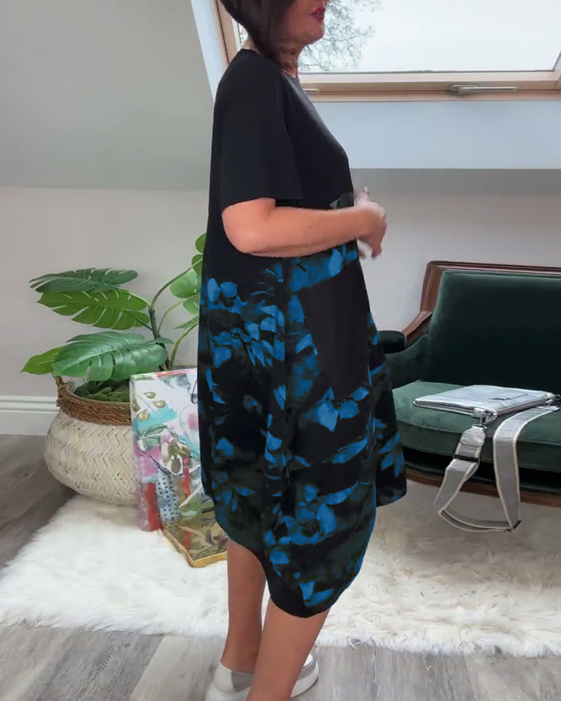 Patchworkjurk met Ronde Halslijn en Bloemenprint