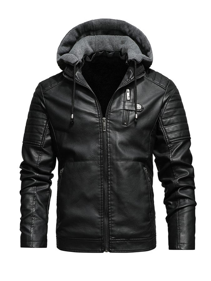 GEBREIDE JAS MET CAPUCHE EN LEERLOOK