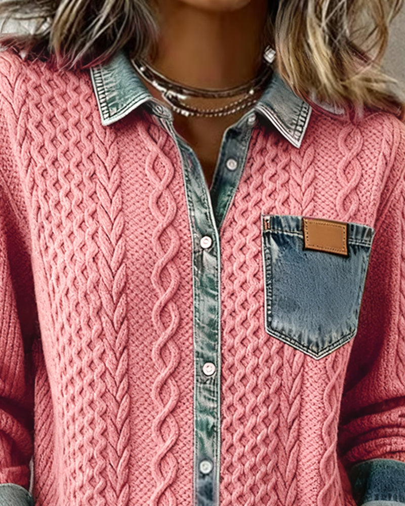 Delorisse - Chic Gebreide Shirt met Denim Details