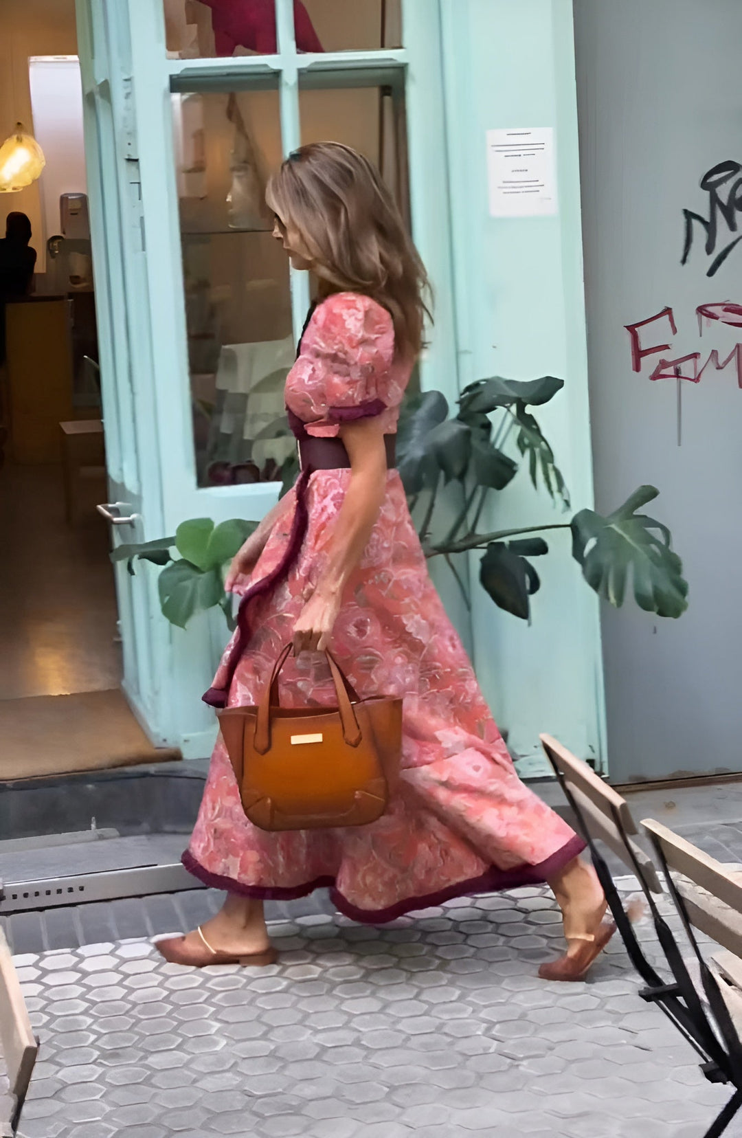 Elegante Roze Maxi Dress met Korte Mouwen