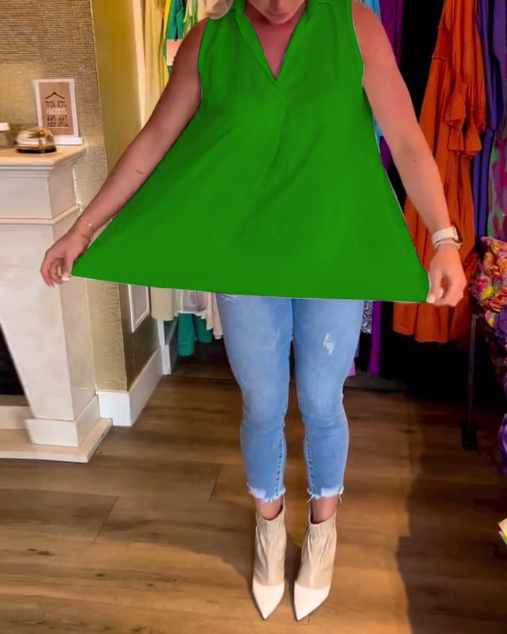 Mouwloze top met ruches en revers