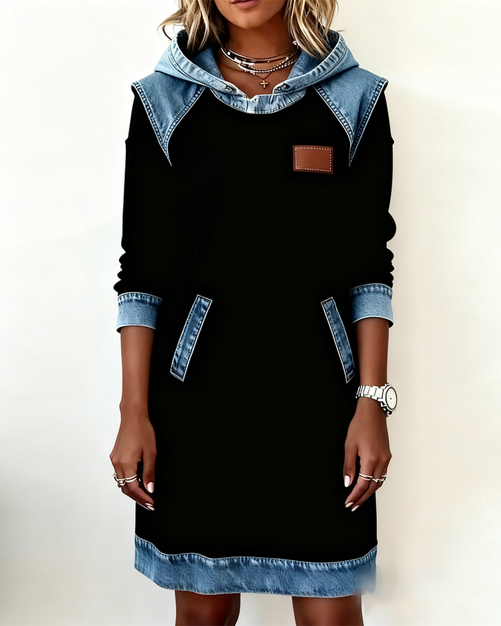 Hoodiejurk met contrasterende details