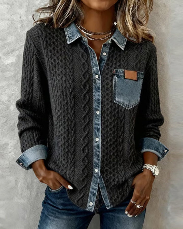 Delorisse - Chic Gebreide Shirt met Denim Details