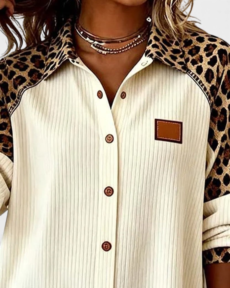 Oralynesse - Twee-Tone Overhemd met Luipaardprint Details