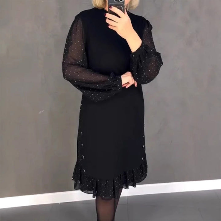 Thessariae - Elegante Jurk met Kristallen en Ronde Hals