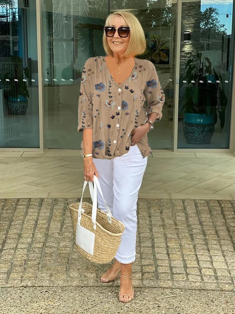 Teresa – Elegante Bloemen Blouse Met Knopen