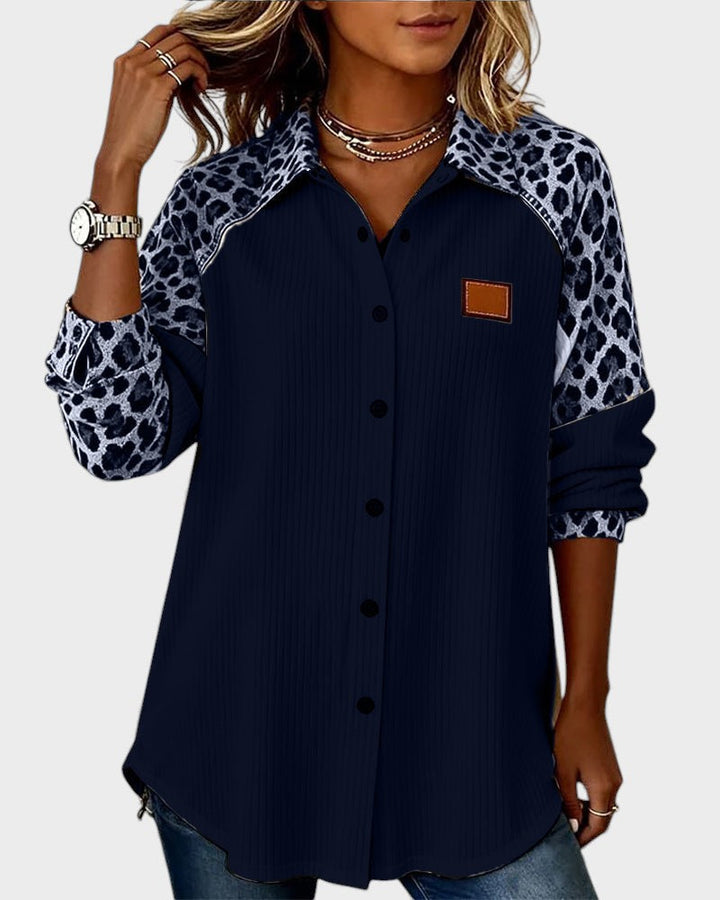 Oralynesse - Bicolor Knopshirt met Luipaarddetails