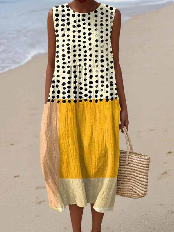 Leah | Polka Kleurblok Midi Jurk