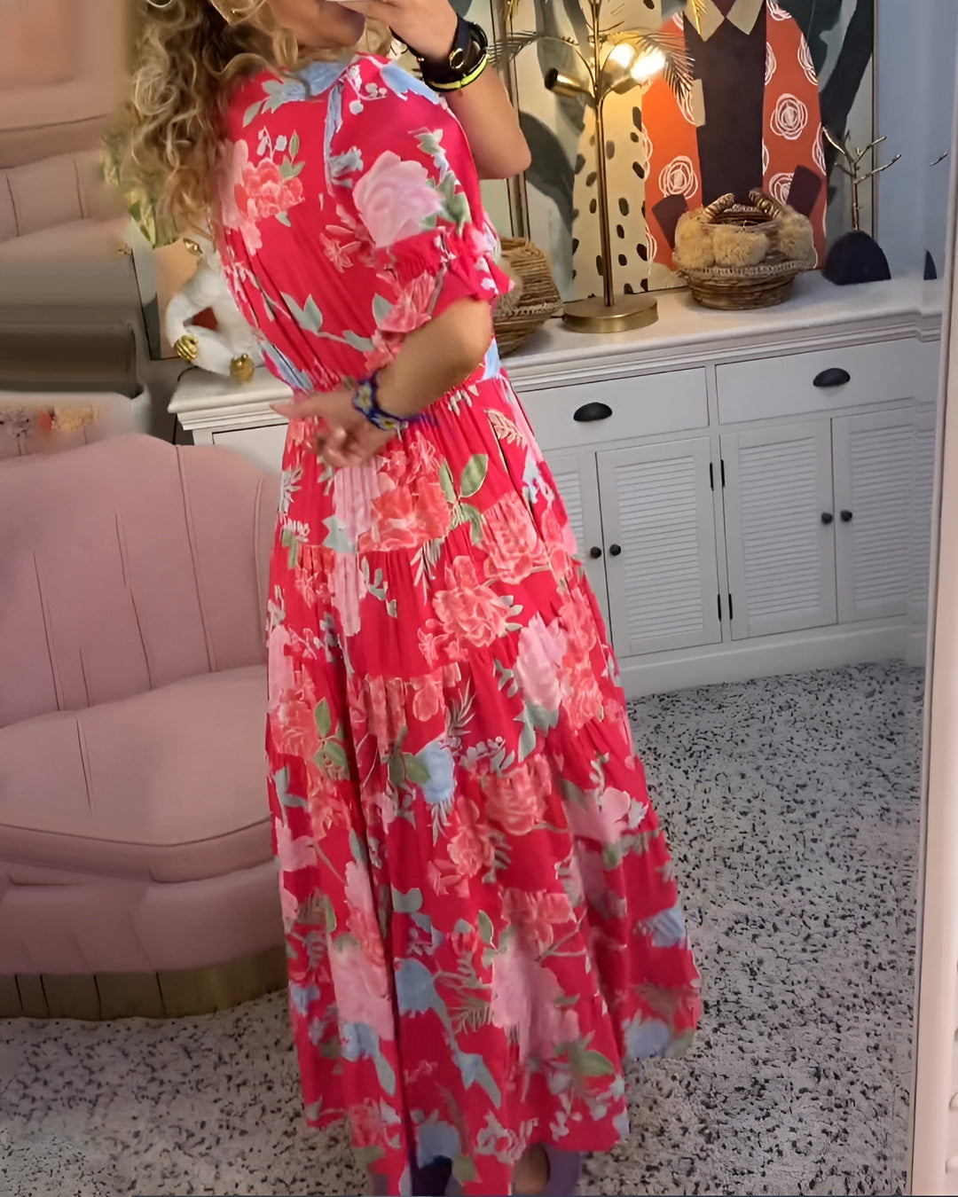 Carine | Bloemenprint V-hals Pocket Jurk