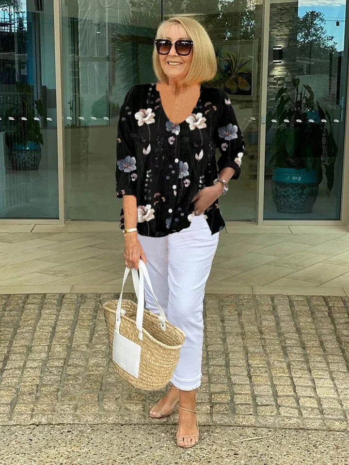 Teresa – Elegante Bloemen Blouse Met Knopen