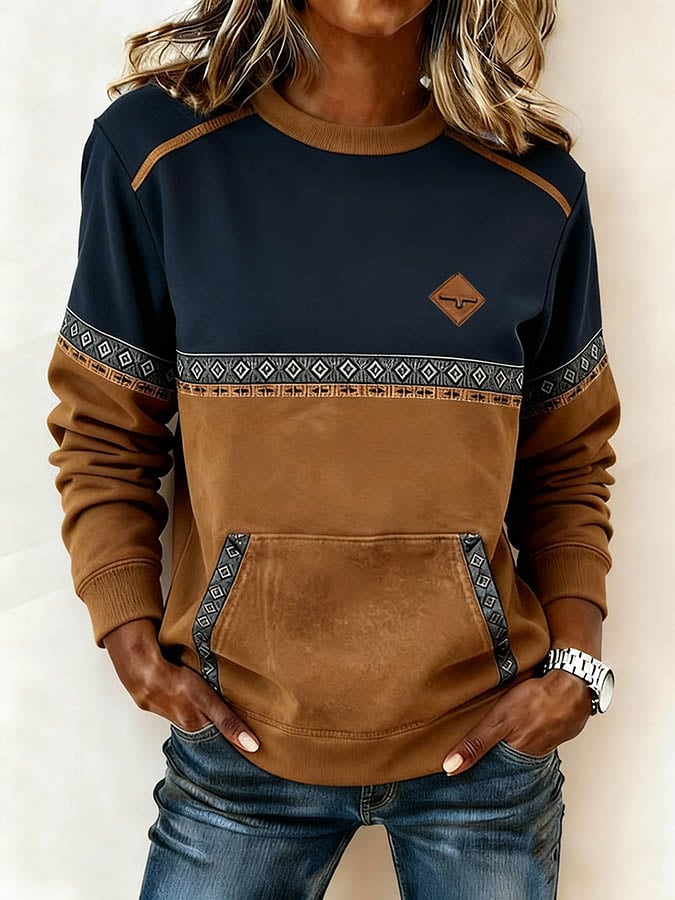 Casual, losse dames sweatshirt met kleurblokpatroon