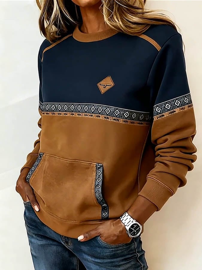Casual, losse dames sweatshirt met kleurblokpatroon