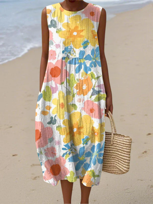 Ella | Pastel Bloemen Midi-jurk