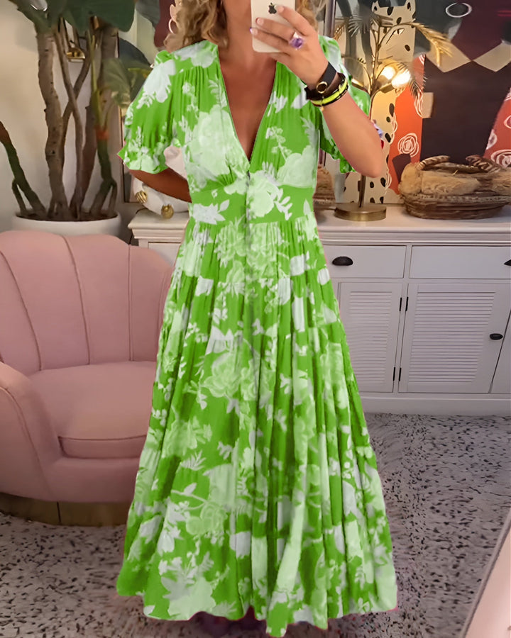 Carine | Bloemenprint V-hals Pocket Jurk