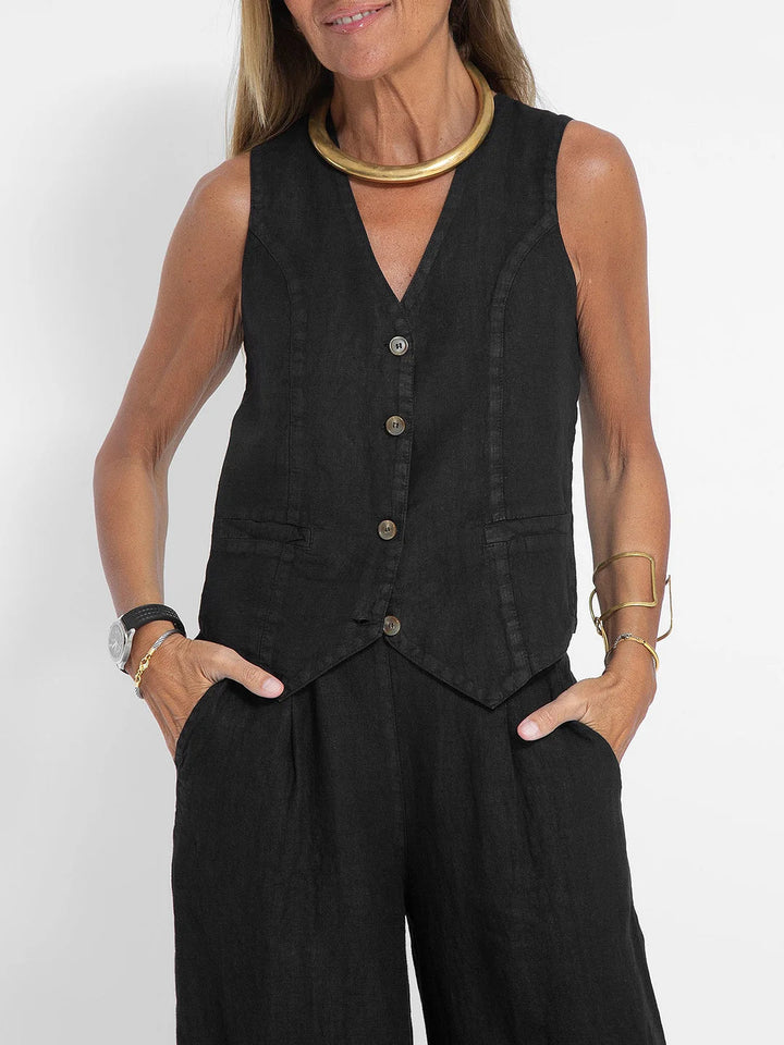 Aira - Gebuttonde Vest & Brede Pantalon Set