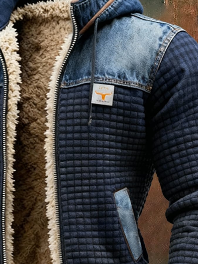 DONJACK MET MARINEBLAUWE QUILTING EN DENIMDETAILS