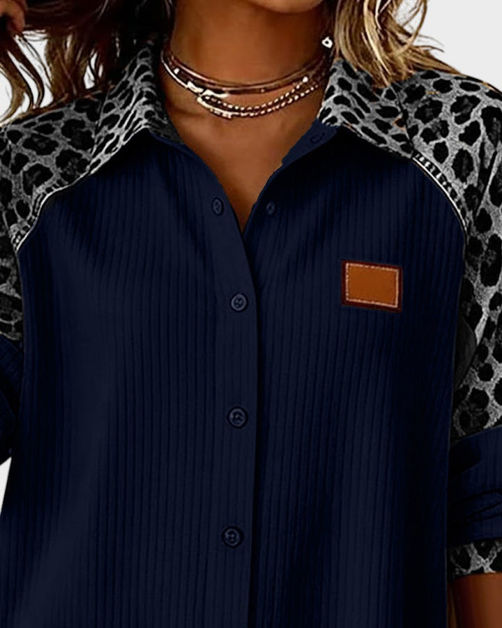 Oralynesse - Bicolor Knopshirt met Luipaarddetails