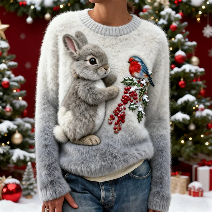 Suzette – Pluche Trui Met Kerstkonijn