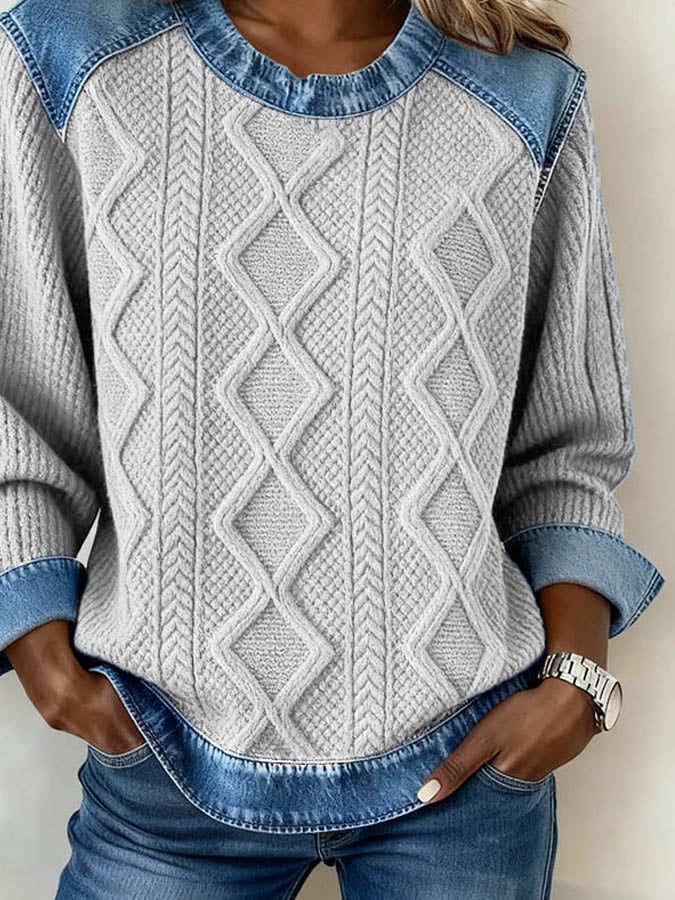Casual damestrui met ronde hals en patchworkprint
