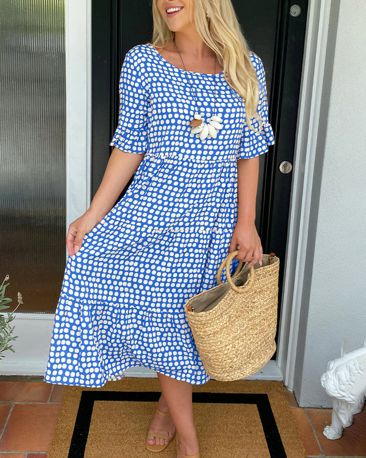 Midi-jurk met ronde hals en stippenprint