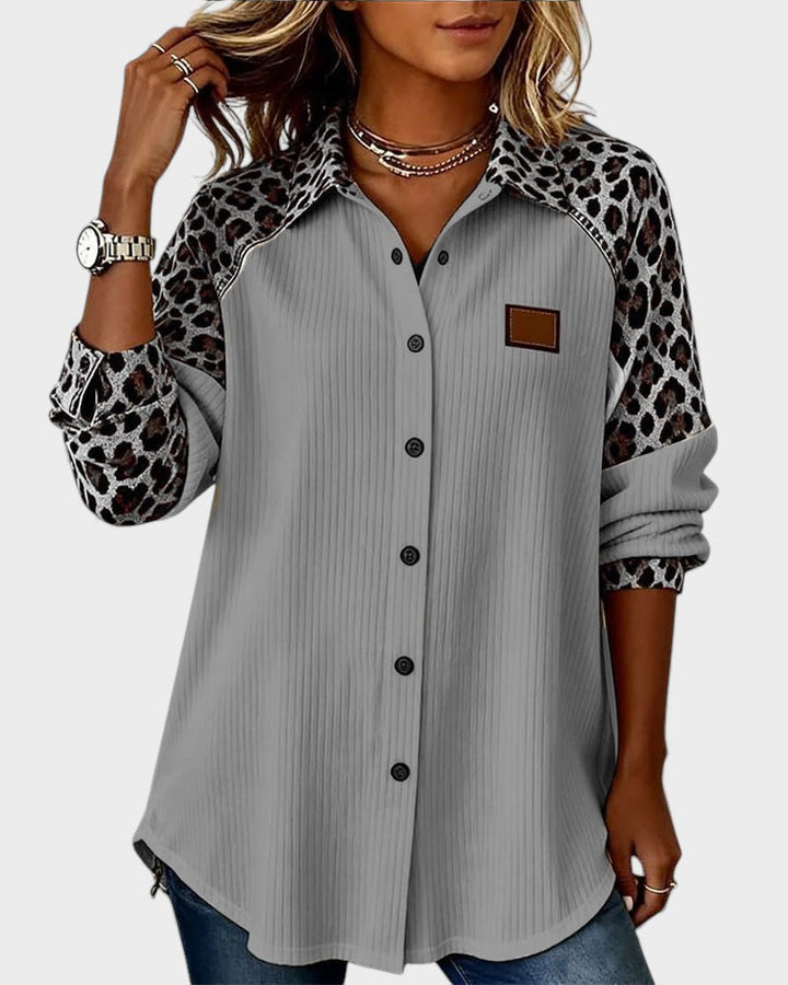 Oralynesse - Twee-Tone Overhemd met Luipaardprint Details