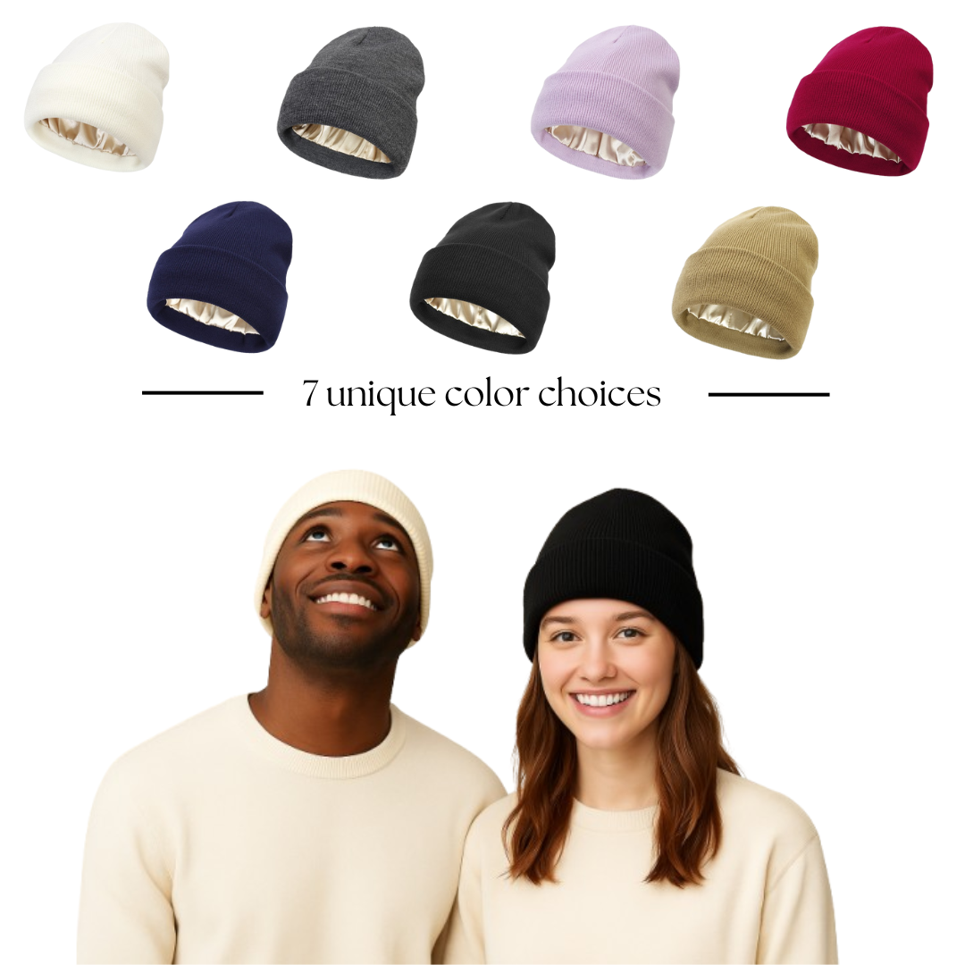 Satin-Lined Luxe Beanie – Winterwarmte, Haarvriendelijke Elegant