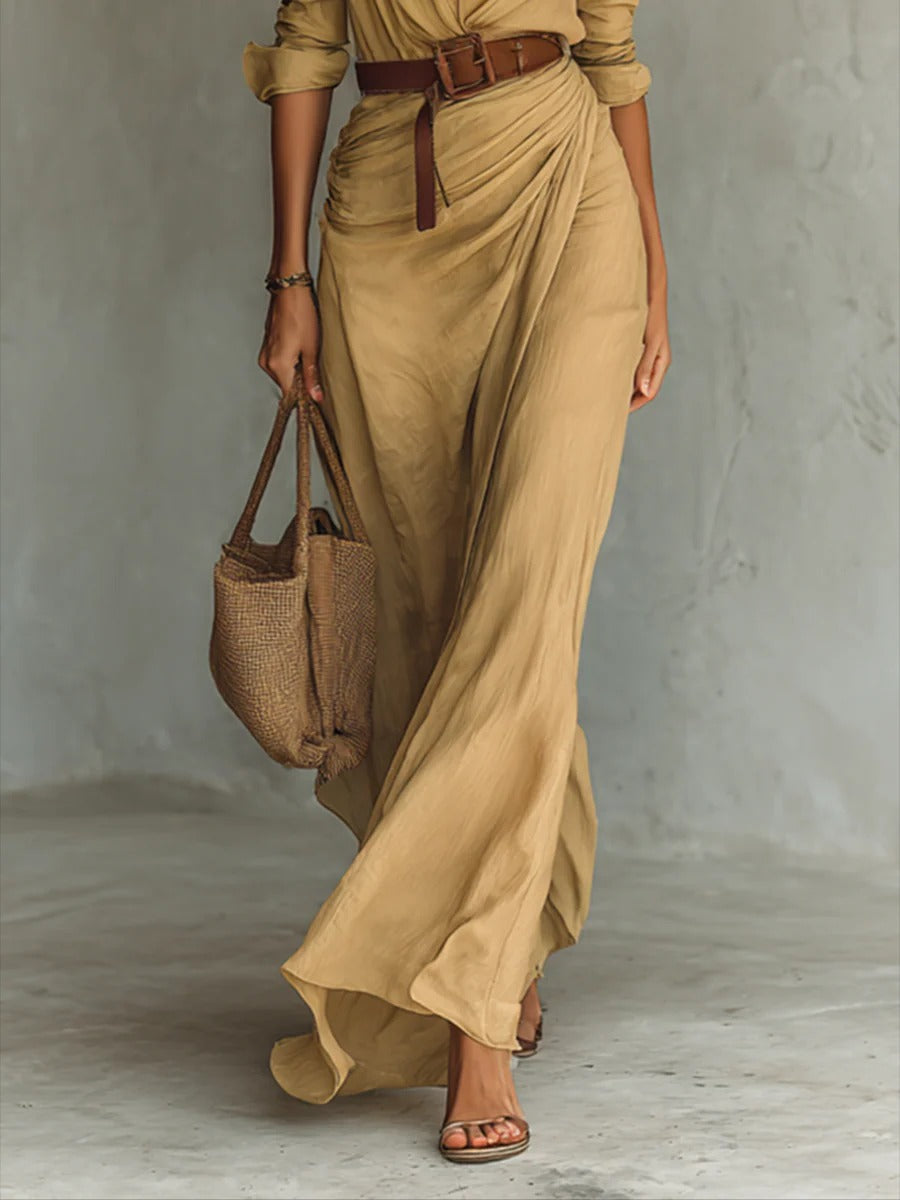 Sophie | Lange jurk met ceintuur, lange mouwen en revers