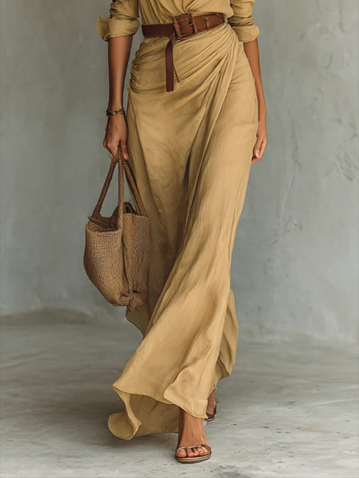 Sophie | Lange jurk met ceintuur, lange mouwen en revers