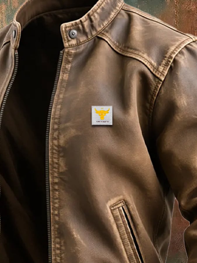 VESTE VAN VEROUDERDE BRUINE STOF MET EEN KLASSIEKE PASVORM