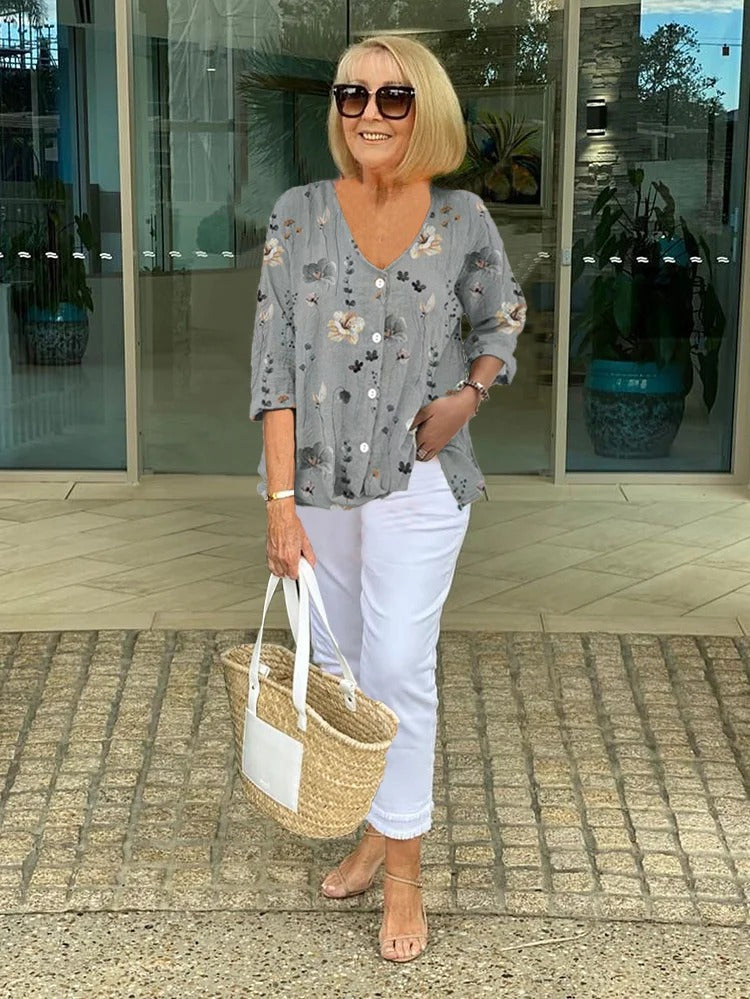 Teresa – Elegante Bloemen Blouse Met Knopen
