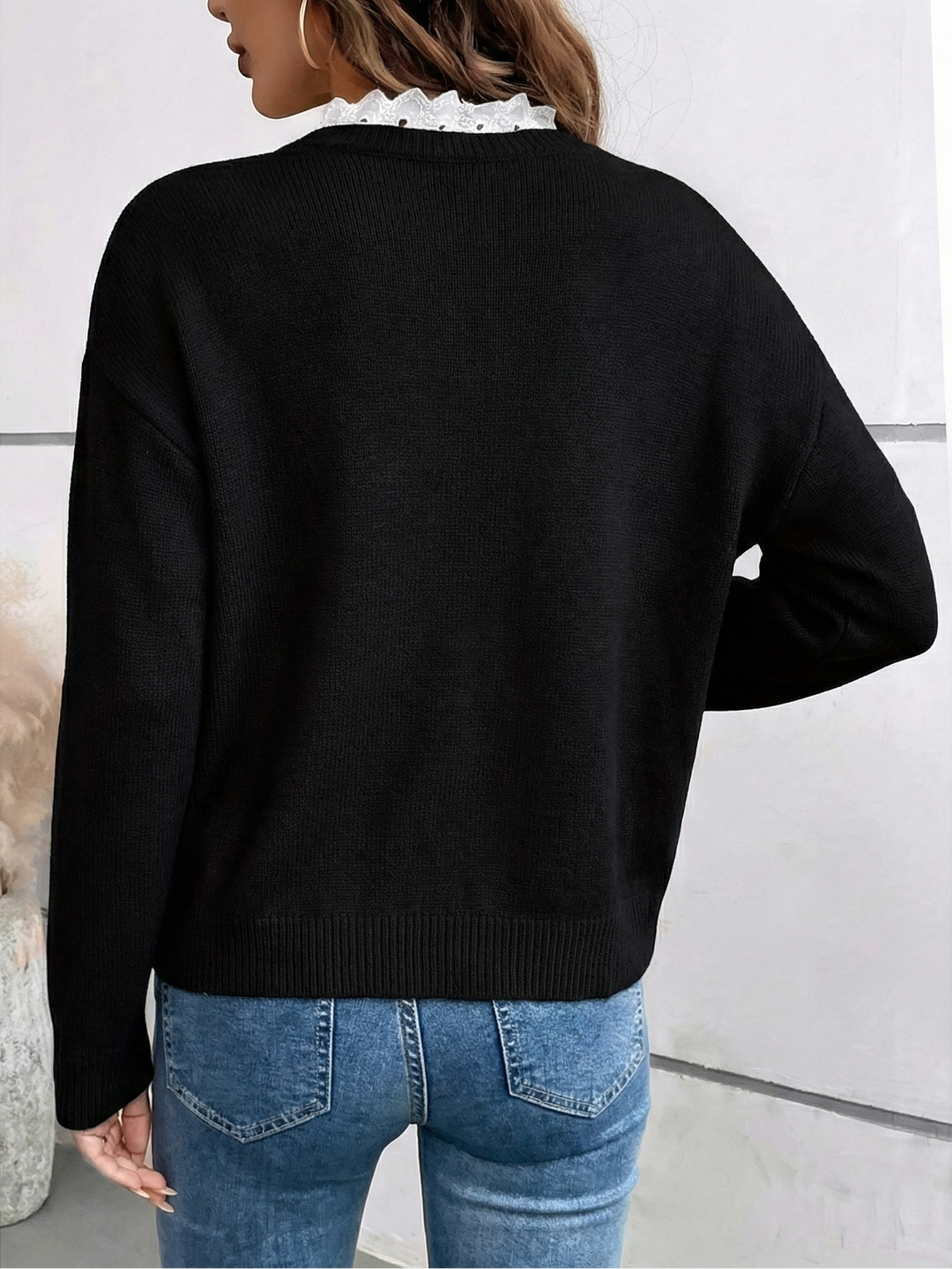 Céline | Chic Trui van Breiwerk met Elegante Kantkraag