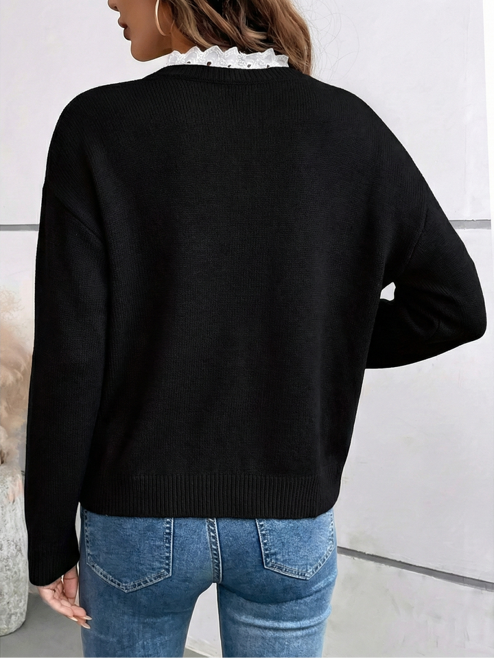 Céline | Chic Trui van Breiwerk met Elegante Kantkraag