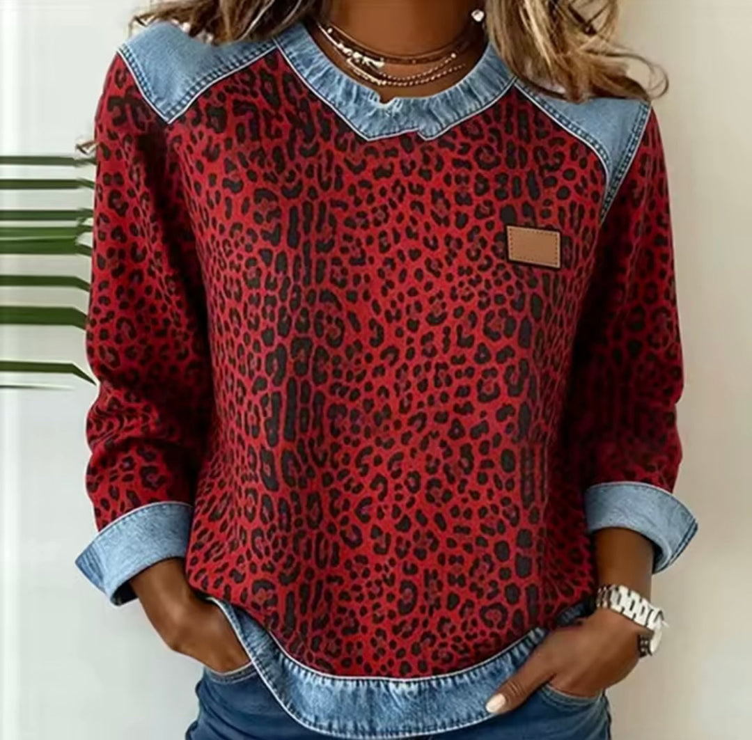 Livia™ | Gebreide Trui met Denim Kraag