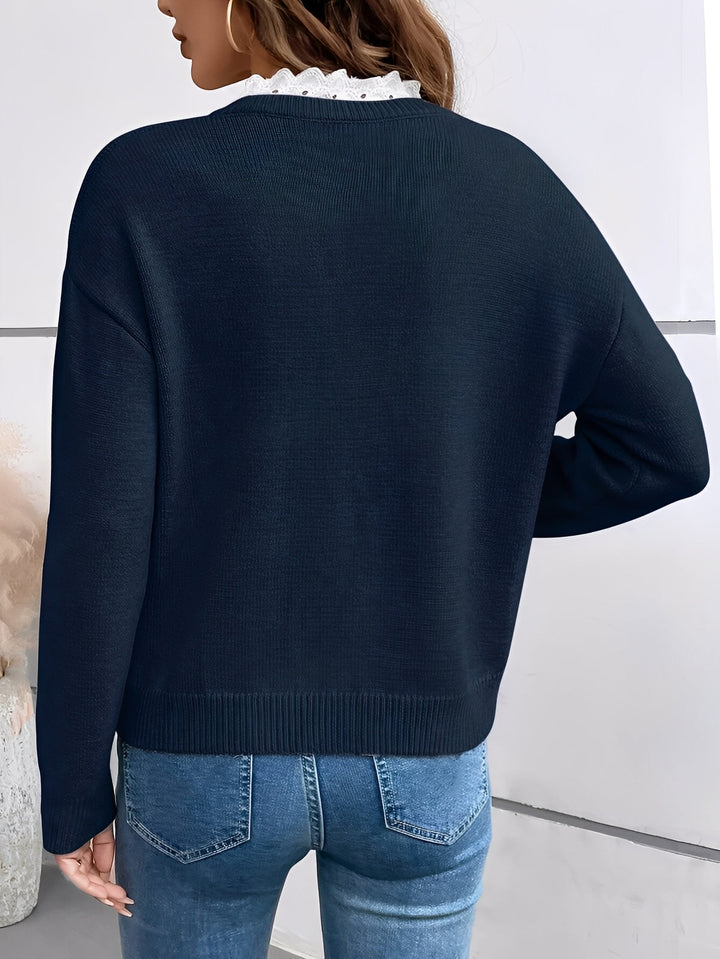 Céline | Chic Trui van Breiwerk met Elegante Kantkraag