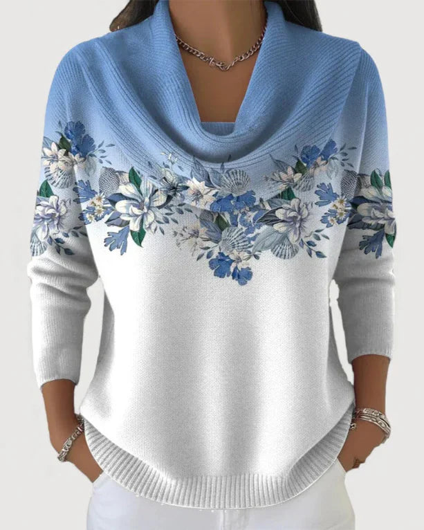 Alora - Bloemenpullover met Zachte Kraag