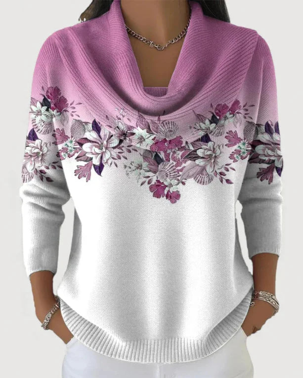 Alora - Bloemenpullover met Zachte Kraag