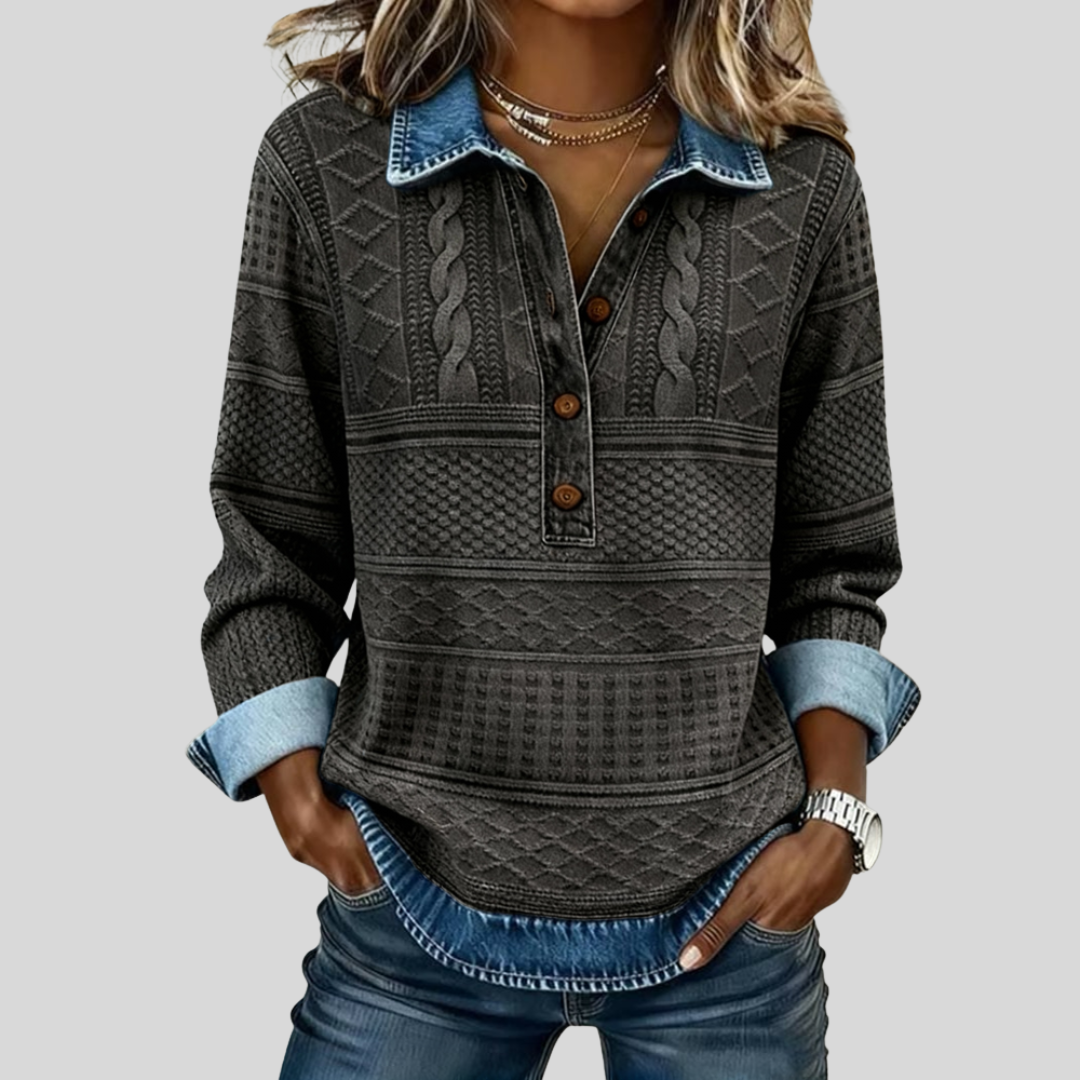Amelia – Sweatshirt van geweven jersey met denim-details